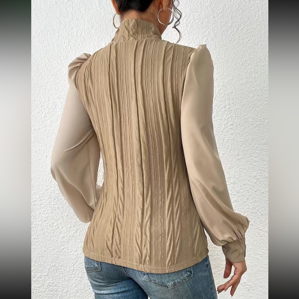 Luxe black ruched high neck long sleeve top - Picture 5 of 6